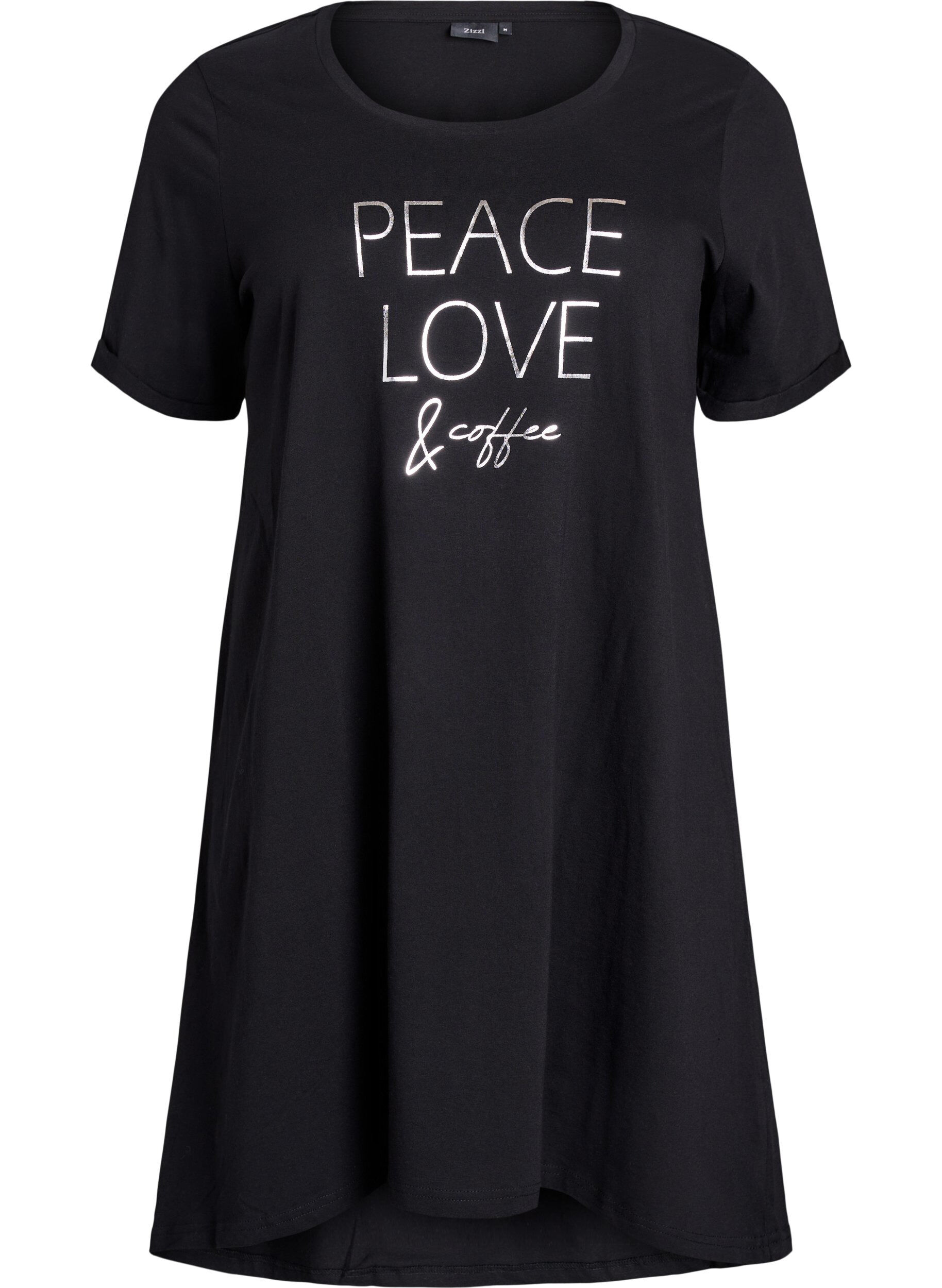 ZizziNachtjapon met korte mouwen van biologisch katoen, Zwart, Packshot image number 0