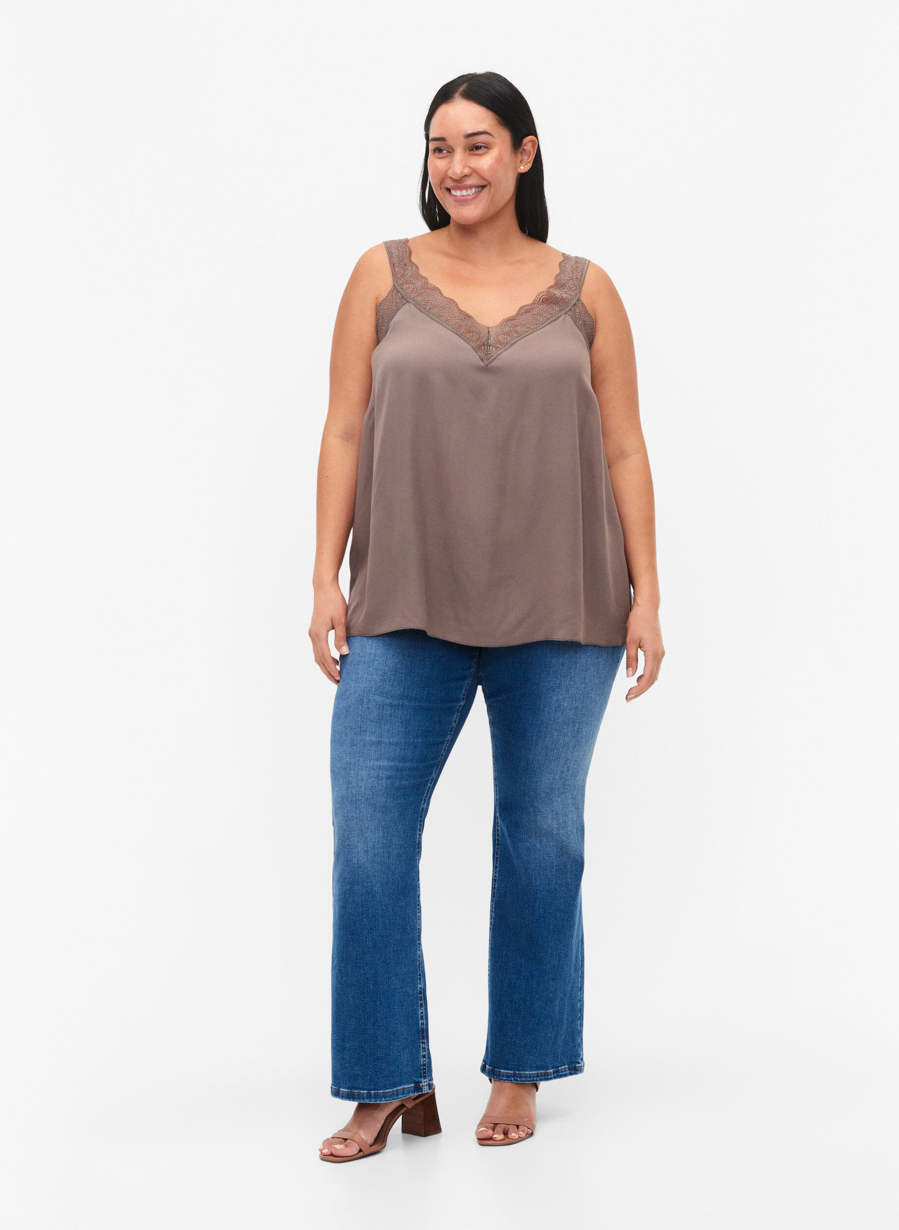 Zizzi Top avec dentelle en viscose, Falcon, Model image number 2