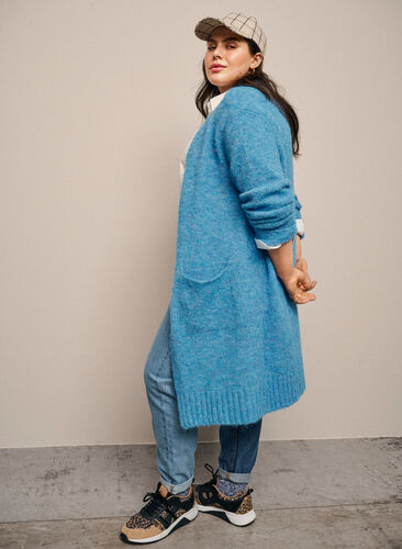 Long cardigan en tricot avec de la laine et des poches, French Blue, Image image number 0