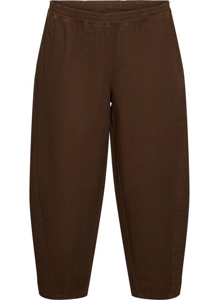 Jean barrel avec taille haute et ceinture &eacute;lastique, Marron, Packshot image number 0