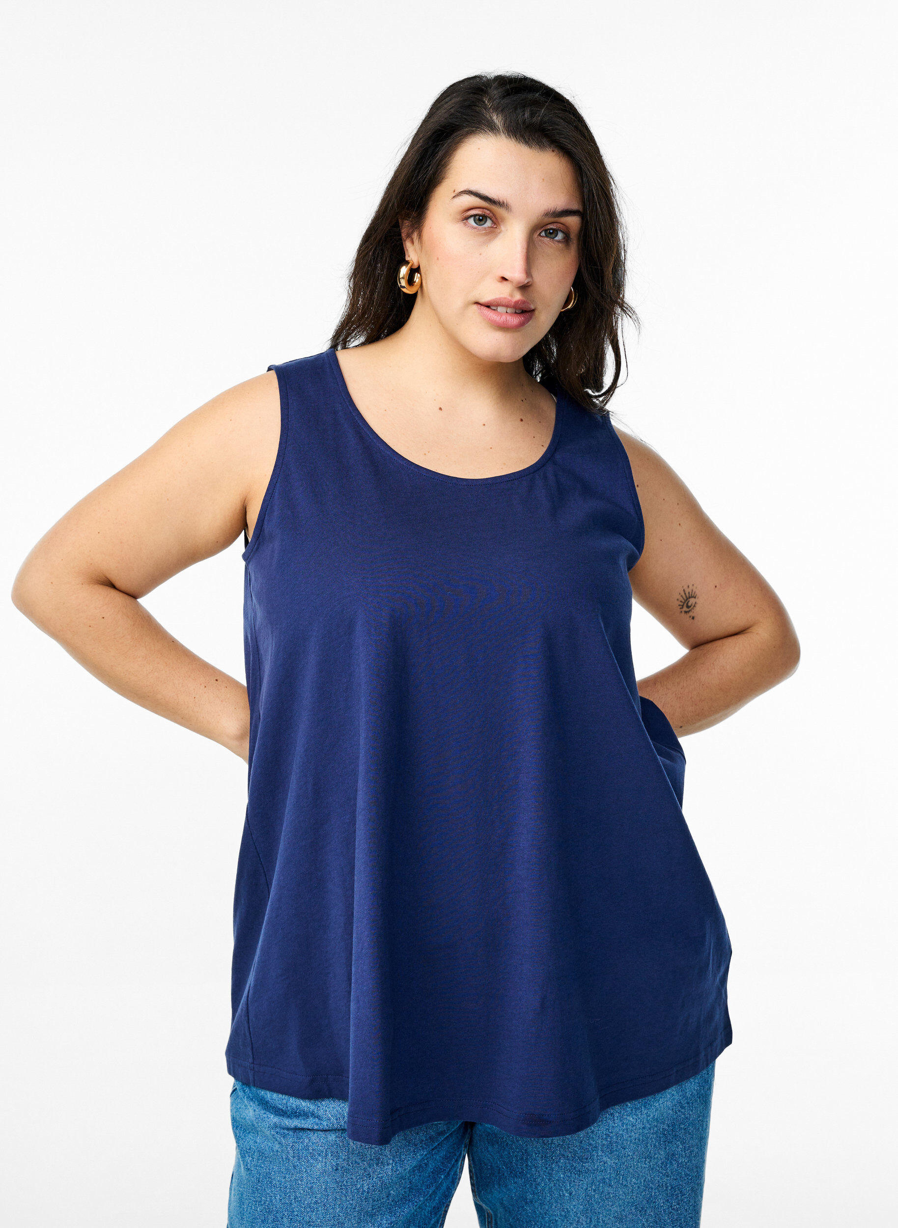 Zizzi Top en coton avec forme en A, Bleu, Model image number 0