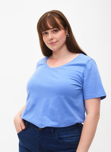 T-shirt en coton uni basique, Blue Bonnet, Model image number 0