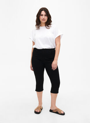  Pantacourts en jean avec ceinture élastique, Black, Model image number 0