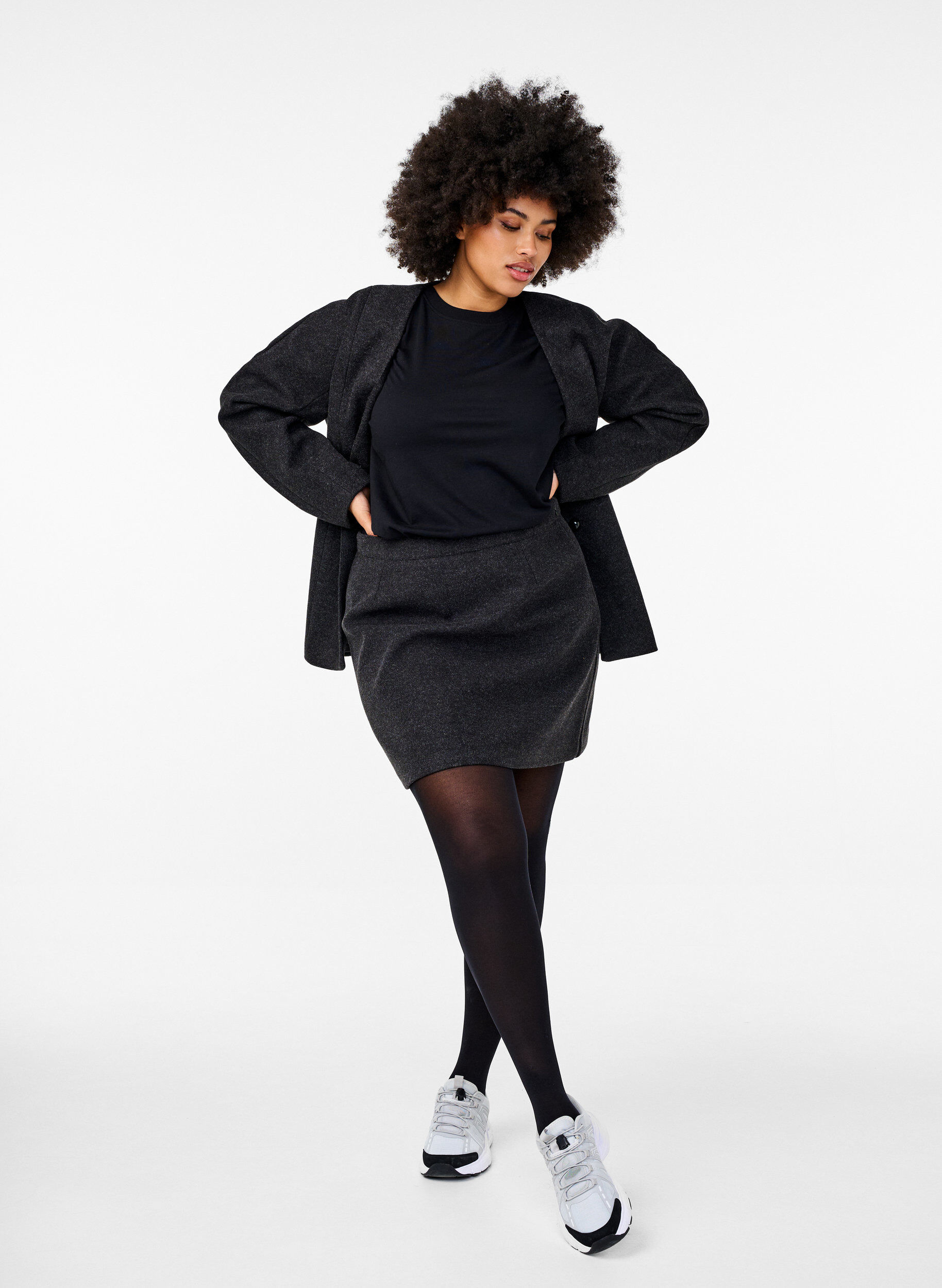 ZizziKorte rok met A-snit, Dark Grey Melange, Model image number 2