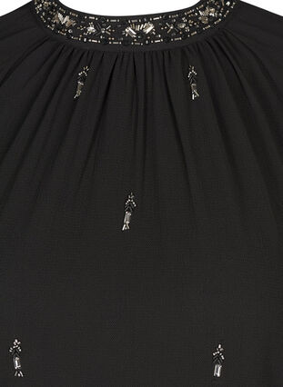 Jurk met lange mouwen, parels en smokwerk, Black, Packshot image number 2