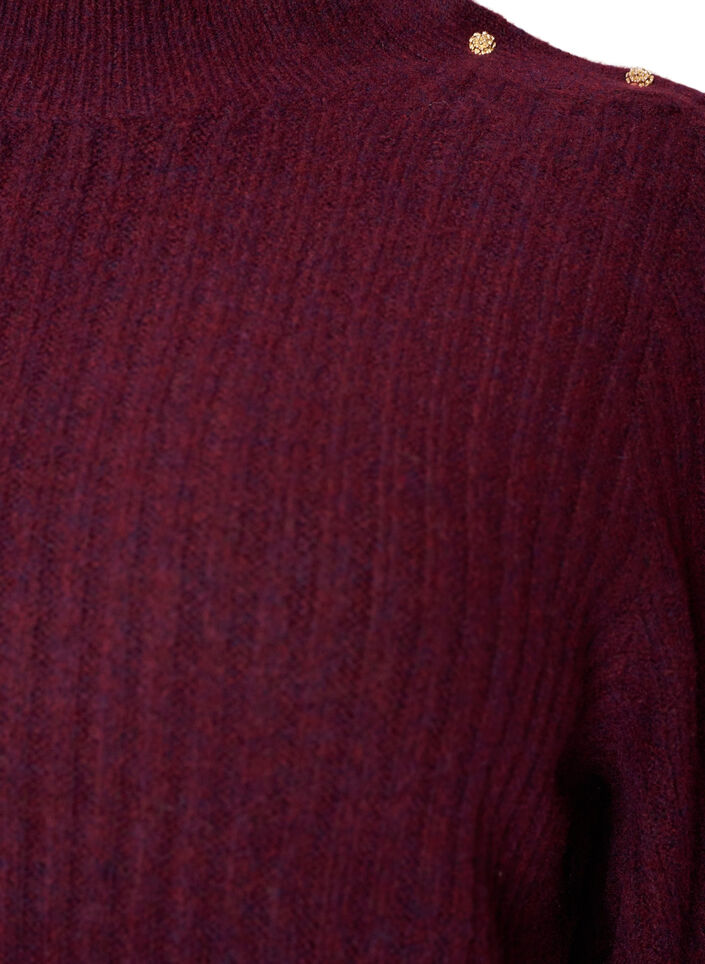 Pull c&ocirc;tel&eacute; &agrave; manches bouffantes et boutons, Bordeaux fonc&eacute;, Packshot image number 2