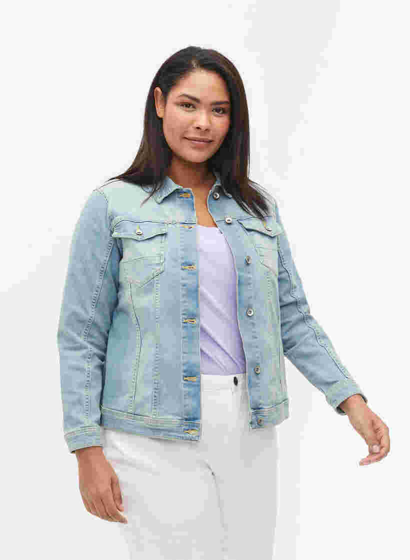 Veste en jean légère avec poches au niveau de la poitrine, Light blue denim, Model image number 0