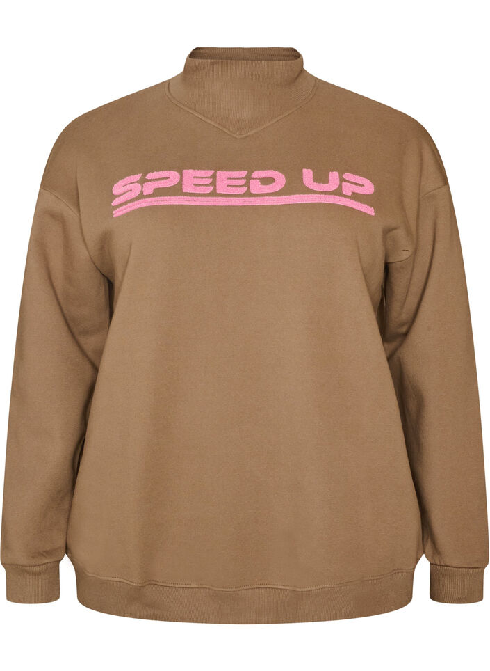 Sweatshirt avec col montant et motif sportif sur le devant, Marron, Packshot image number 0