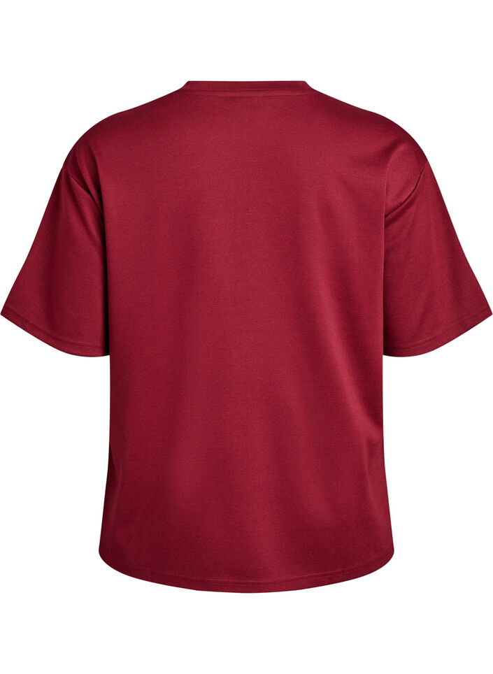 T-shirt met strass-steentjes en ronde hals, Donker Bordeaux, Packshot image number 1