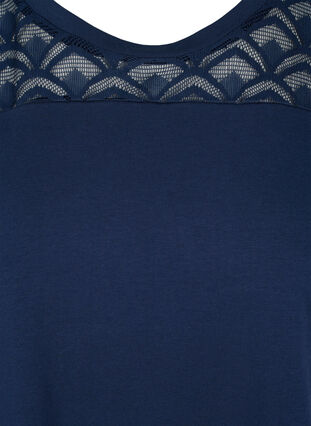 T-shirt en coton à manches courtes avec dentelle, Navy Blazer, Packshot image number 2