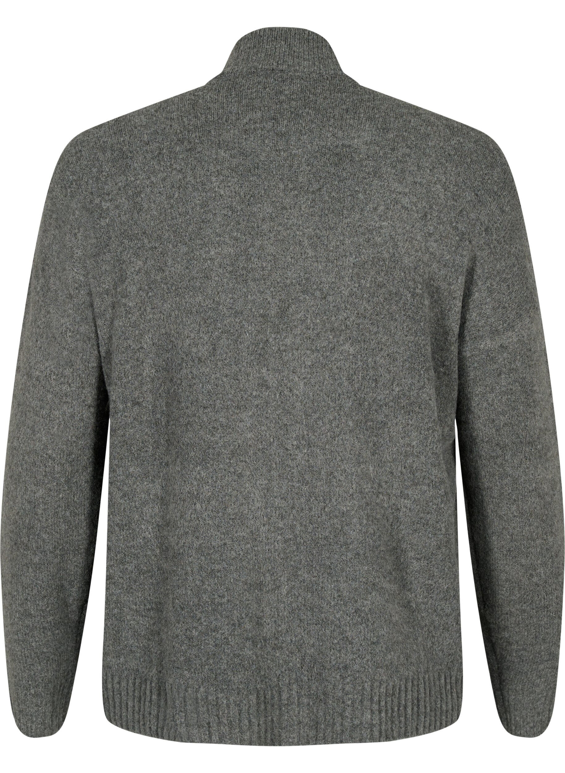 ZizziGebreid vest met rits en zakken, Dark Grey Melange, Packshot image number 1
