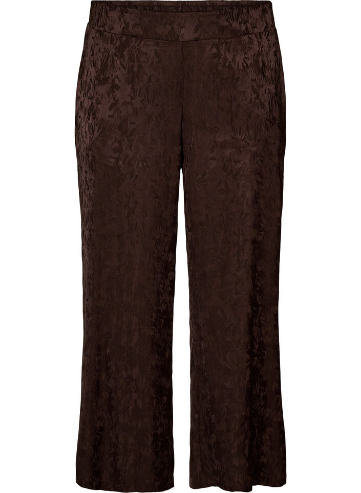Pantalon ample &agrave; motif cachemire et taille haute, Marron, Packshot image number 0