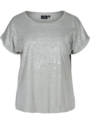 T-shirt met korte mouwen en ton-sur-ton print, Light Grey Melange, Packshot image number 0