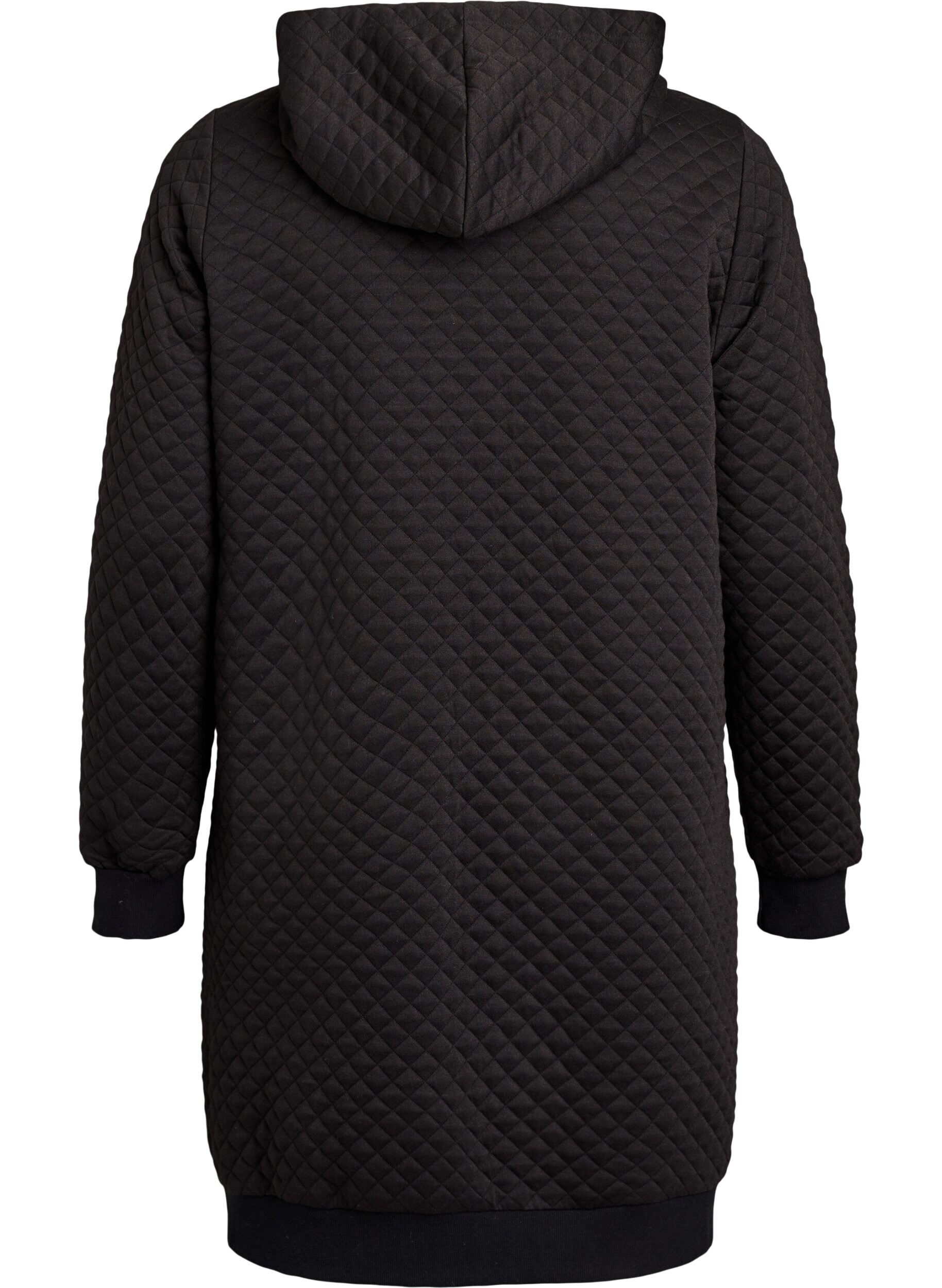 ZizziLange gewatteerde hoodie met rits en zakken, Zwart, Packshot image number 1