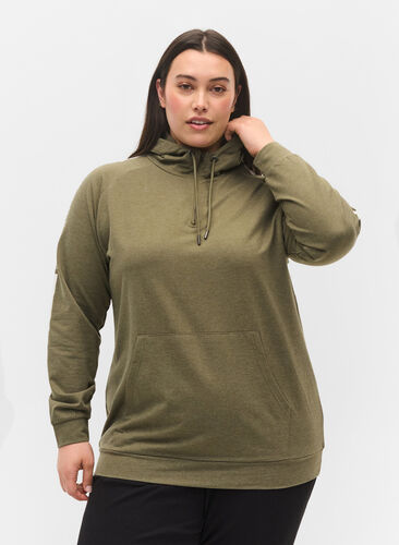 Sweatshirt met capuchon en rits, Ivy Green Melange, Model image number 0