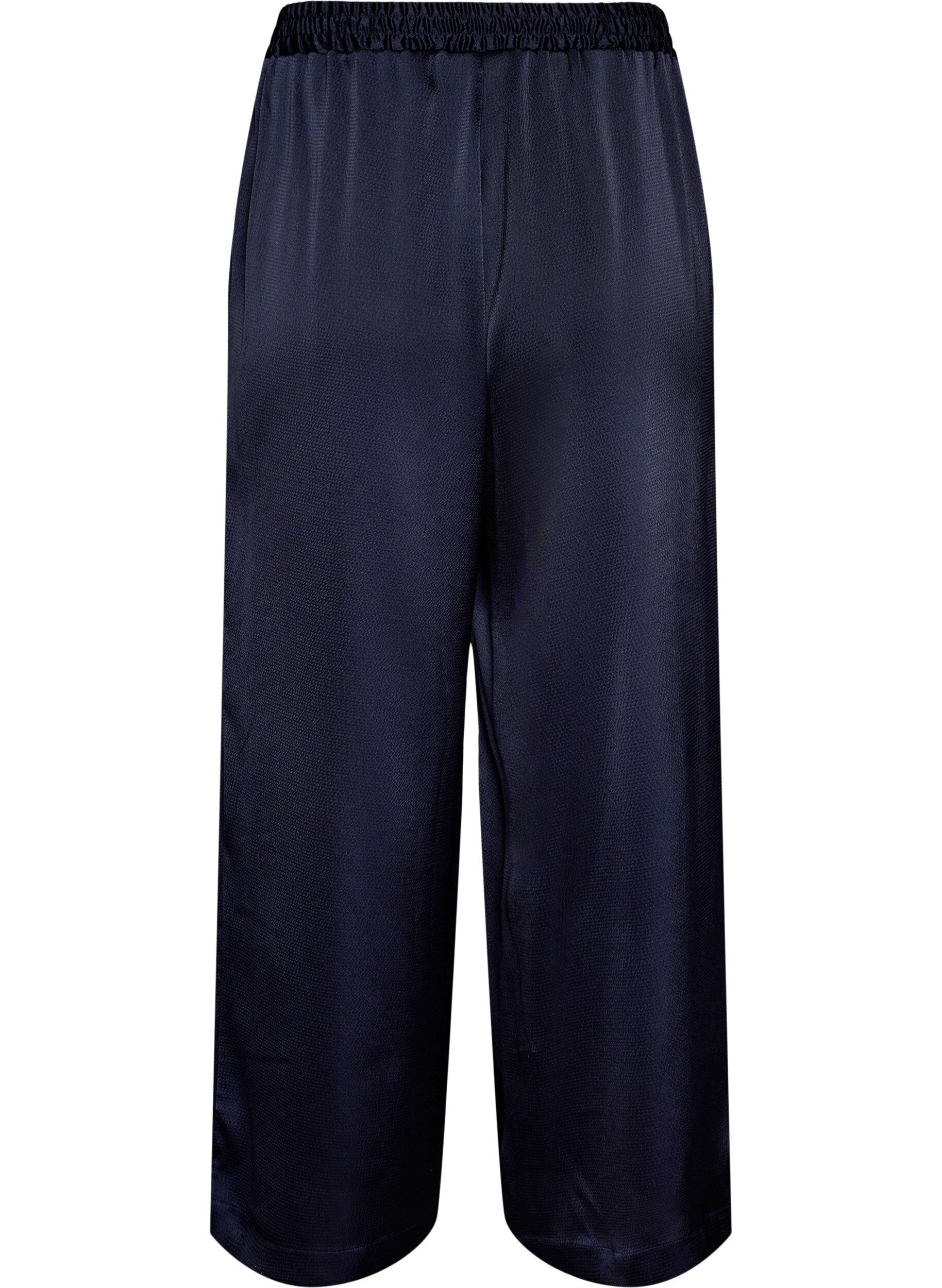 Zizzi Pantalon aspect satin &agrave; jambes larges et droites, Bleu, Packshot image number 1