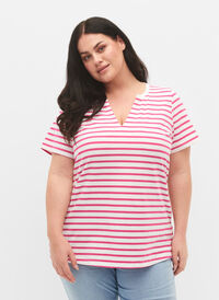 T-shirt en coton à rayures et encolure en V, B.White/F.P. Stripes, Model