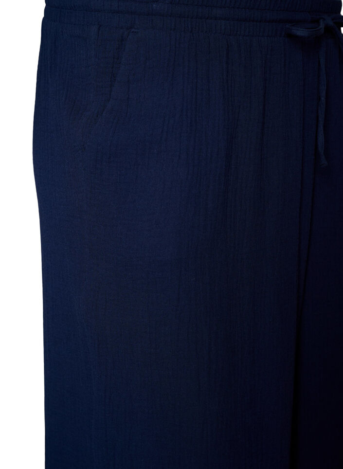 Pantalon culotte en mousseline de coton avec taille haute, Bleu, Packshot image number 2