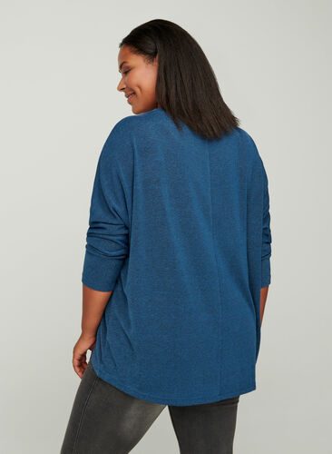 Effen blouse met lange mouwen, Dark Blue, Model image number 1