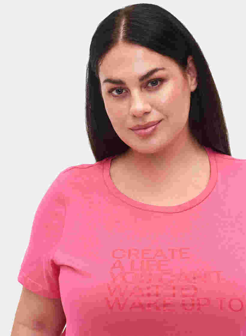 T-shirt avec imprimé en coton et à manches courtes, Hot Pink Create, Model image number 2