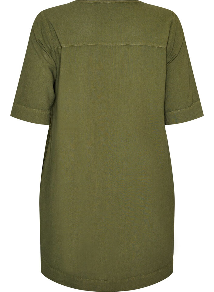 Robe en coton avec manches courtes et poches, Vert fonc&eacute;, Packshot image number 1