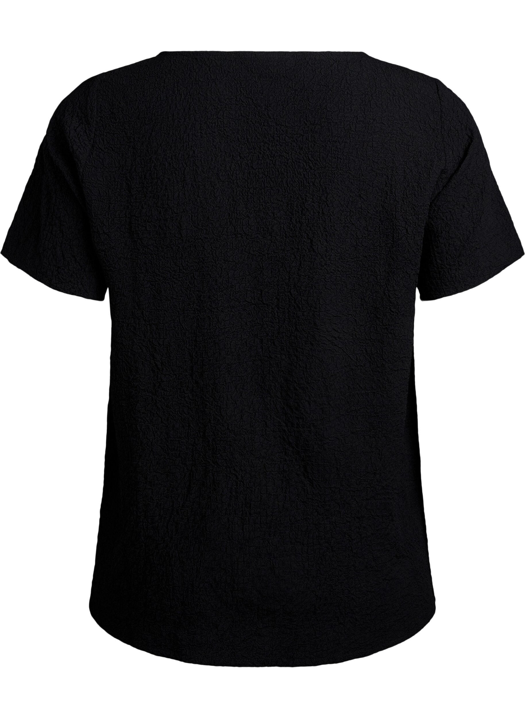 ZizziFLASH - Blouse met korte mouwen en textuur, Zwart, Packshot image number 1