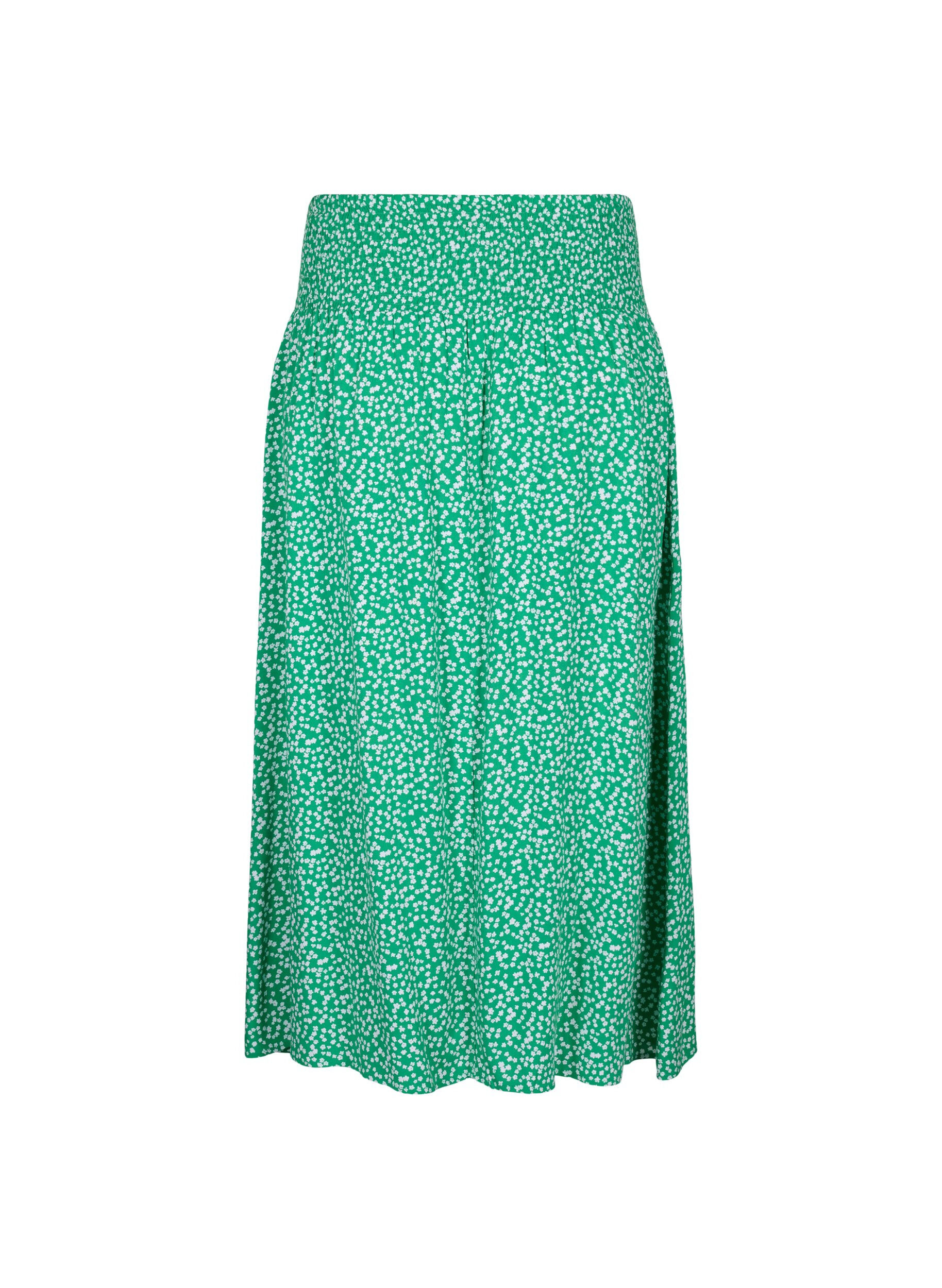 ZizziFLASH - Maxi rok in viscose met smokwerk, Groen, Packshot image number 1