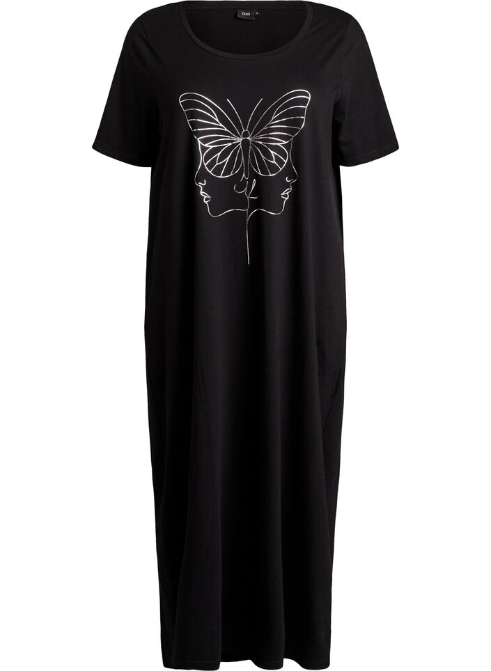 Chemise de nuit midi en coton biologique, Noir, Packshot image number 0