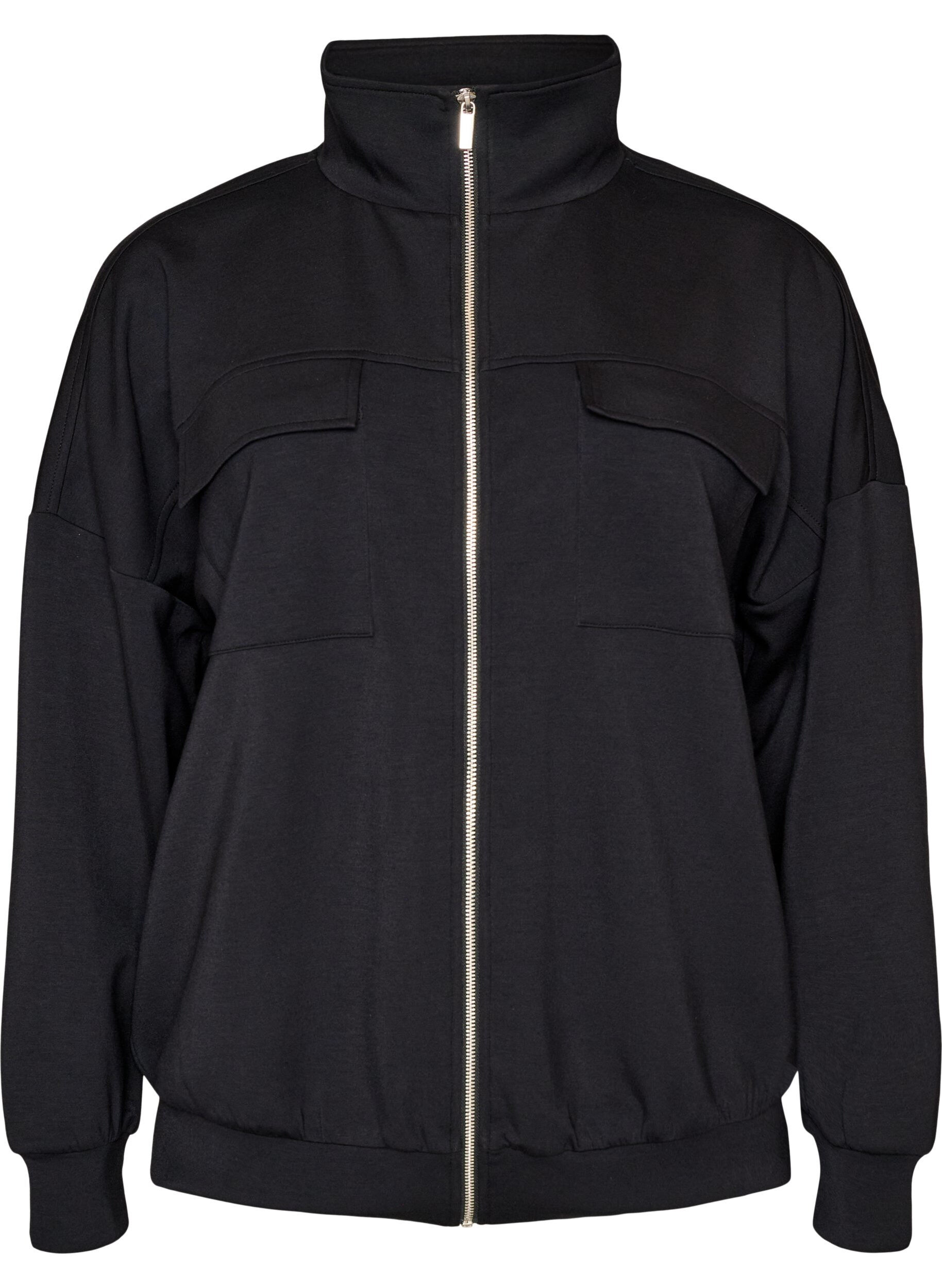 ZizziJersey vest met rits en hoge kraag, Zwart, Packshot image number 0