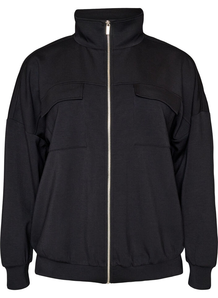 Jersey vest met rits en hoge kraag, Zwart, Packshot image number 0