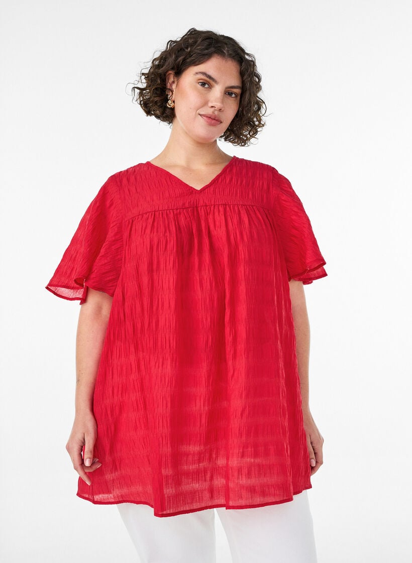 Tunique en lyocell avec manches papillon, Rouge, Model image number 0