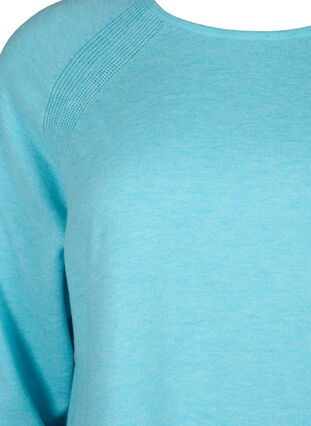 Gebreide blouse met raglanmouwen, Blue Curacao Mel., Packshot image number 2