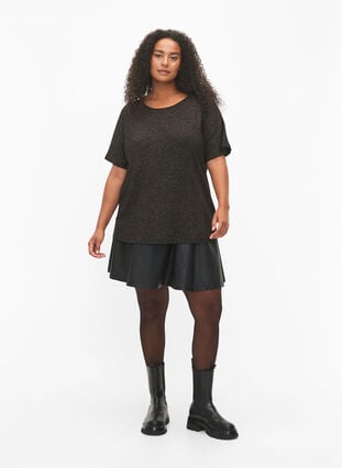 Viscose blouse met korte mouwen en glitters, Black Shimmer, Model image number 2