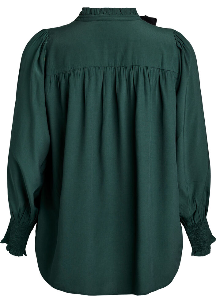 Blouse met ruches kraag en plooien, Groen, Packshot image number 1