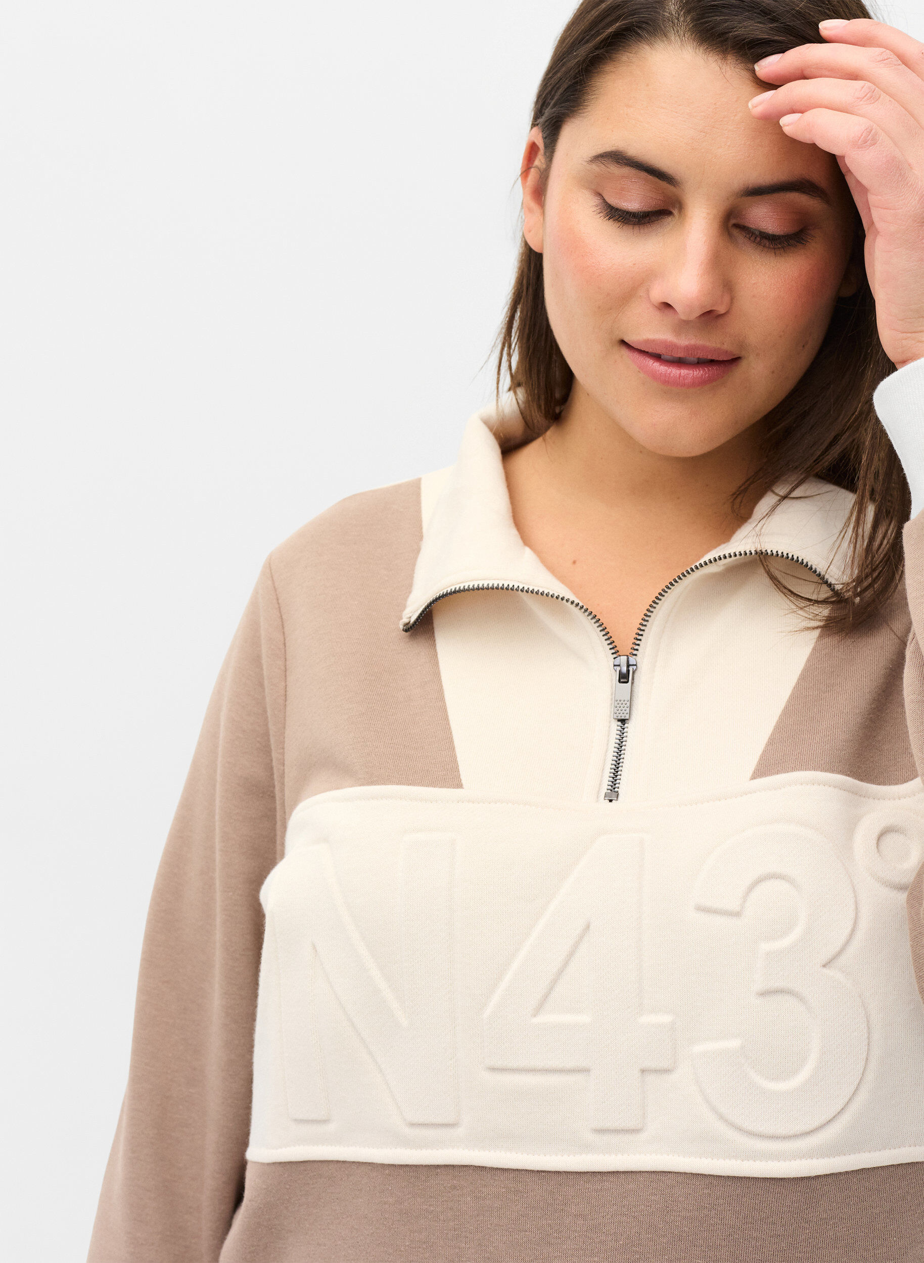 ZizziSweatshirt met colorblock, Timber Wolf/Birch, Model image number 2