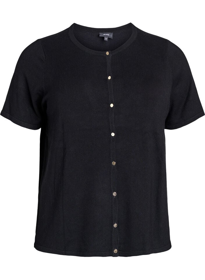 Cardigan en maille &agrave; manches courtes en viscose, Noir, Packshot image number 0