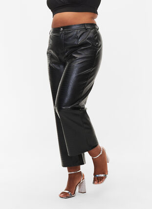 Pantalon en simili cuir avec largeur, Black, Model image number 2