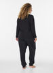 Blouse en viscose avec d&eacute;tails en dentelle et col en V, Noir, Model image number 2