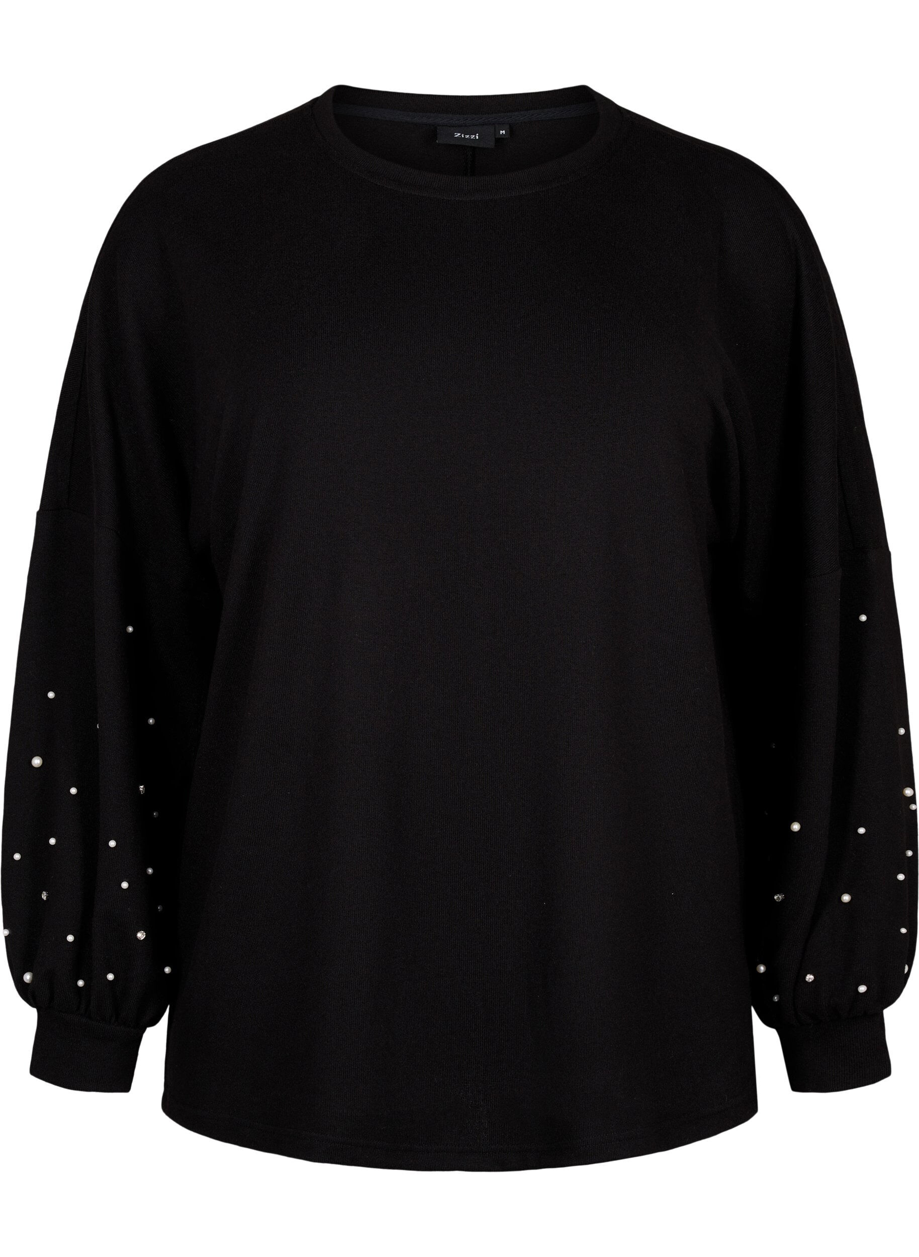 ZizziSolide gekleurde blouse met parels, Black, Packshot image number 0