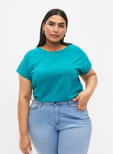 T-shirt à manches courtes en coton mélangé, Teal Blue, Model image number 0