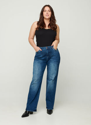 Gemma jeans met regular fit en hoge taille, Blue denim, Model image number 2