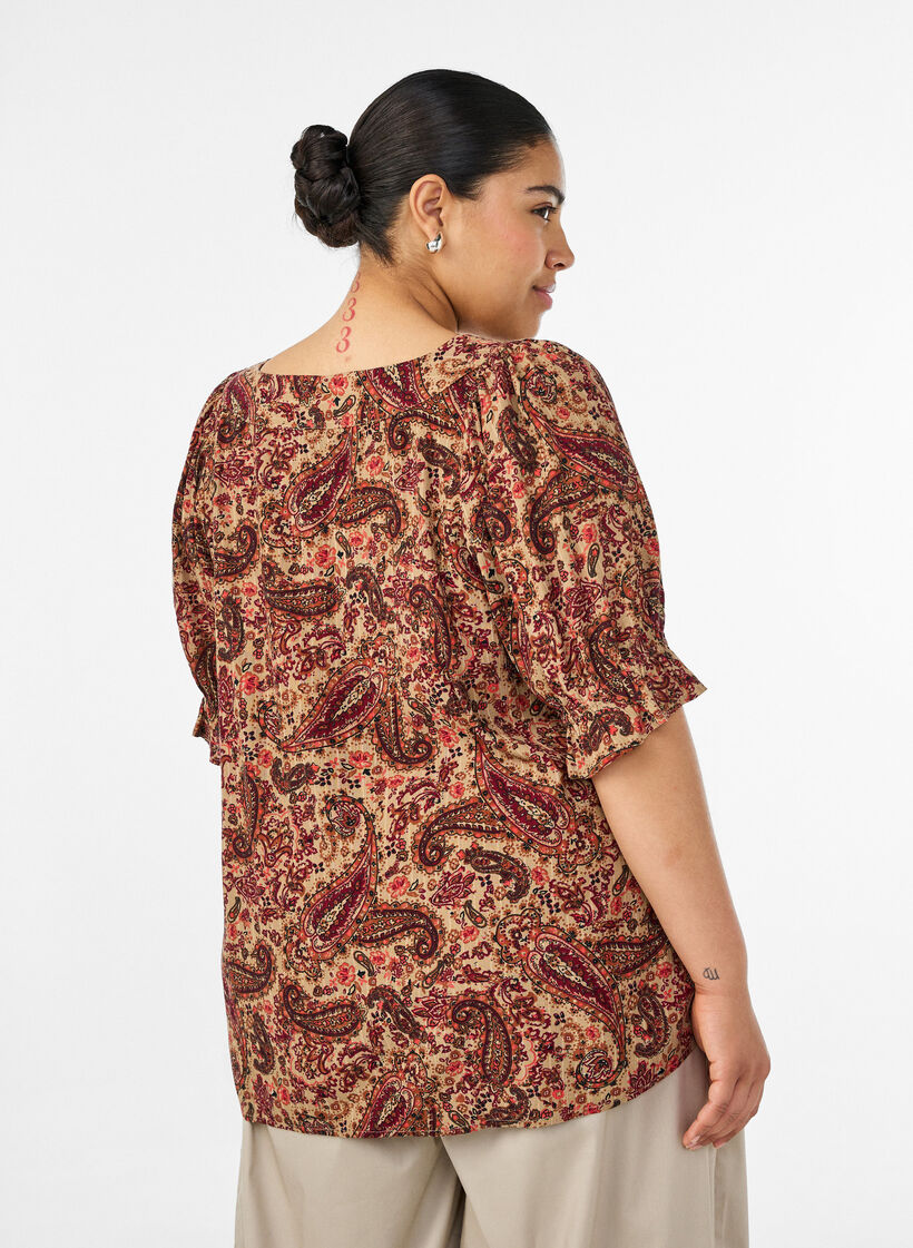 Viscose blouse met paisleymotief en een vierkante halslijn, Bruin, Model image number 2