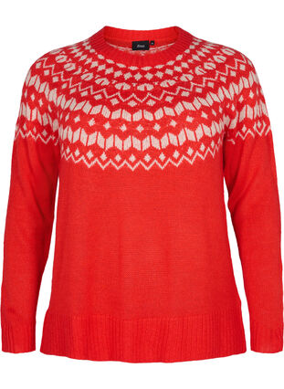 Gebreide blouse met jacquardpatroon, Fiery Red Comb, Packshot image number 0