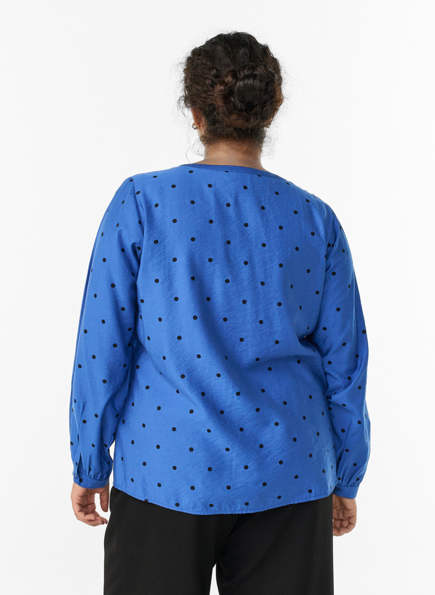 ZizziBlouse met lange mouwen en stippen, Blauw, Model image number 2