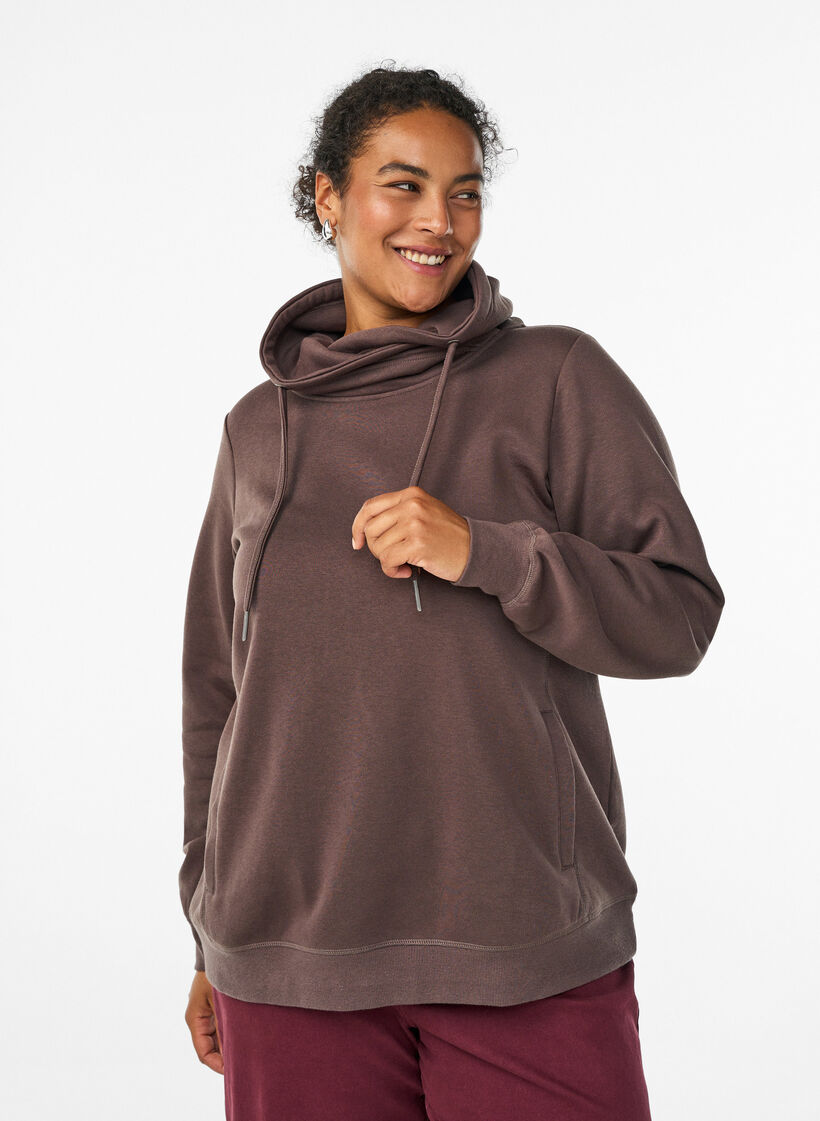 Sweat &agrave; col montant et poches, Marron, Model image number 0