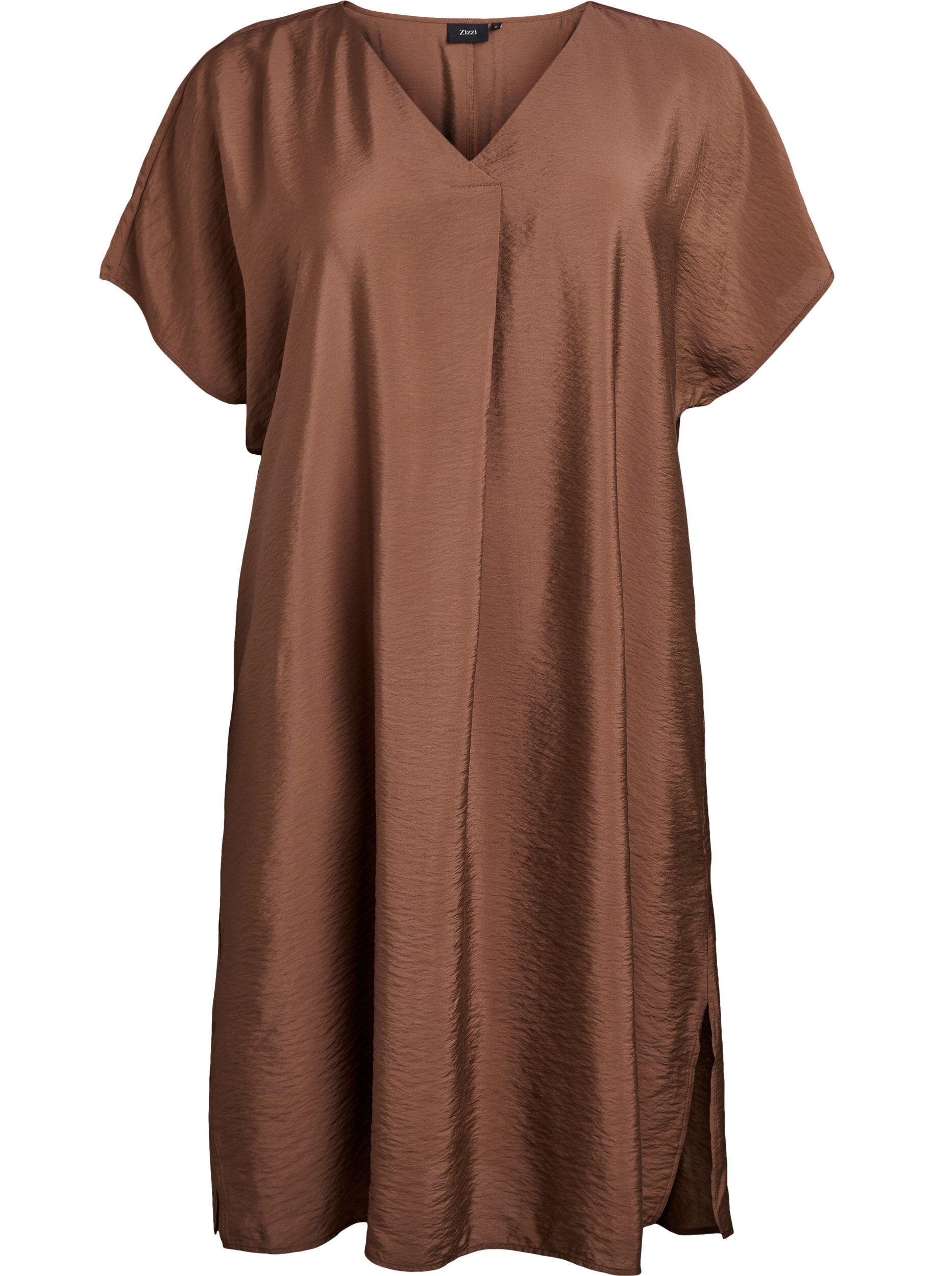 ZizziJurk met V-hals van viscose, Bruin, Packshot image number 0