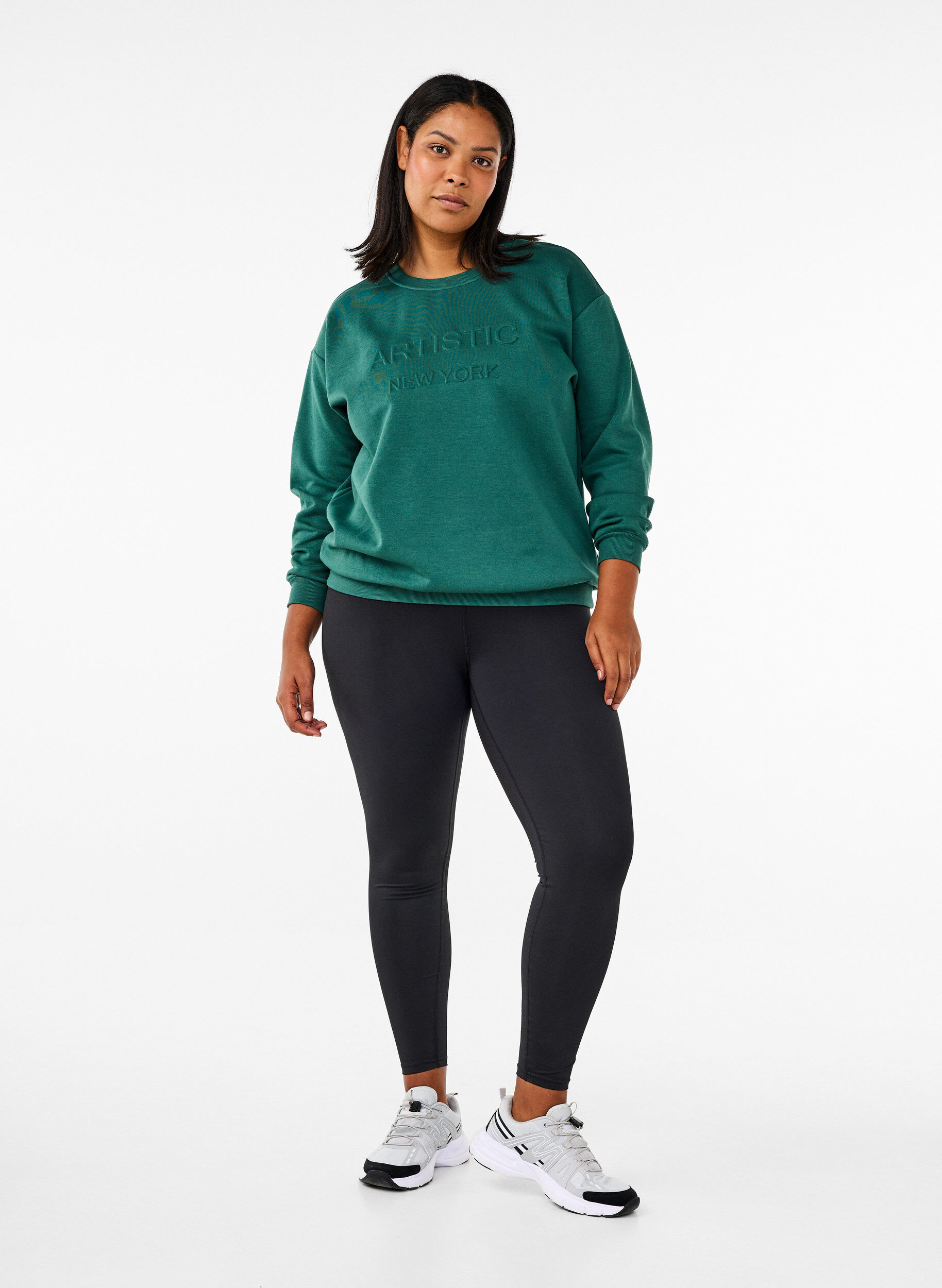 Zizzi Sweat-shirt avec texte en tissu-&eacute;ponge, Vert, Model image number 1