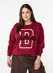 Sweat avec inscription en bouclette, Bordeaux fonc&eacute;, Model image number 0