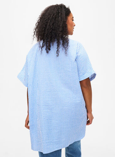 Gestreept overhemd met borstzakken, Light Blue Stripe , Model image number 1