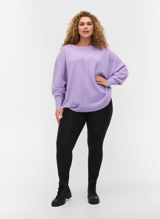 Pull tricoté à manches longues et ourlet côtelé, Purple Rose, Model image number 2